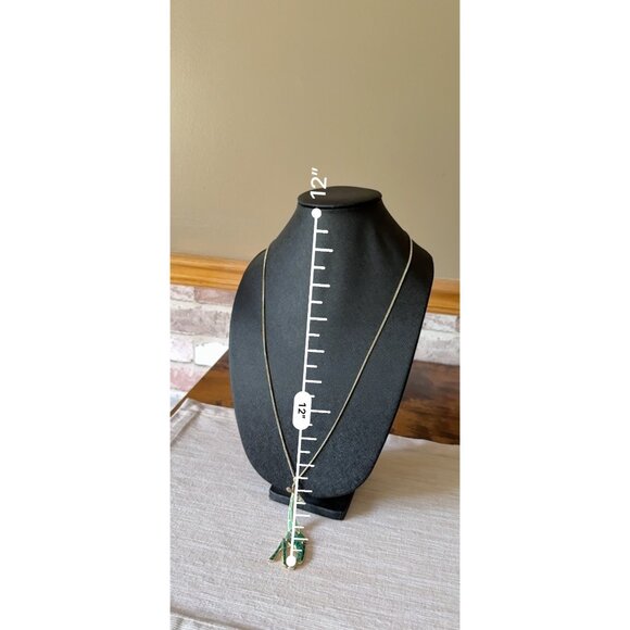 Gold-Tone Giraffe Pendant Necklace With Green Enamel On Long Chain - Picture 13 of 15